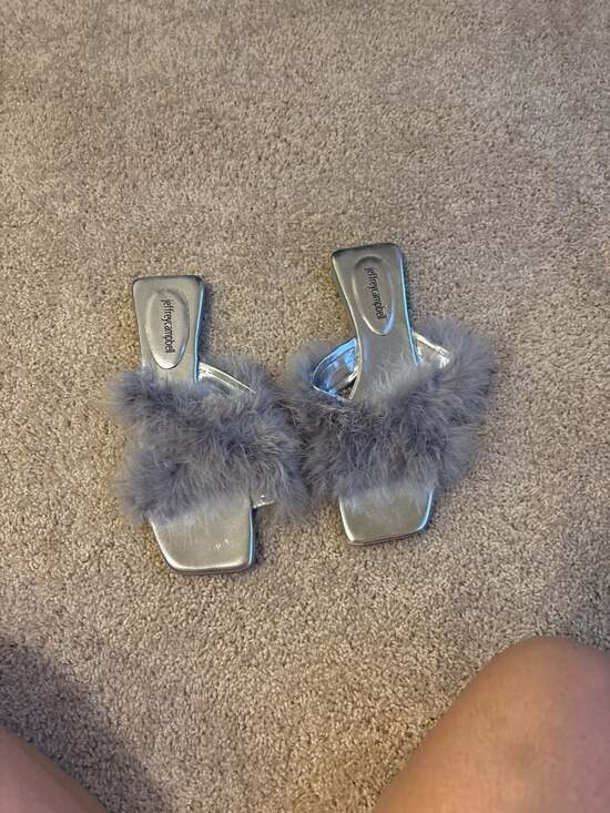 Jeffrey Campbell Shoes - Jeffrey Campbell Women's Crush On U 2 Silver Feather Slide Sandals